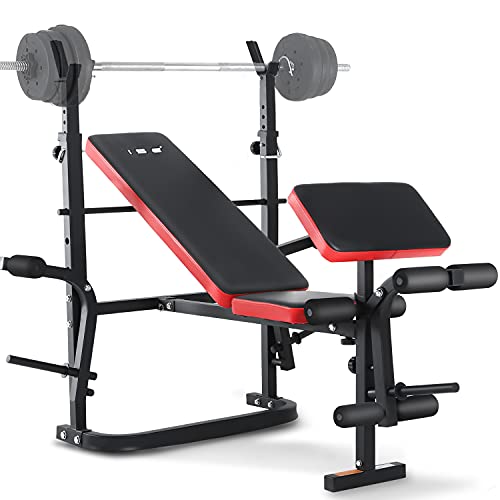ISE Multifunktional Trainingsbank, Hantelbank Verstellbar Klappbar mit Beincurler Haushalt Fitnessgeräter für Kniebeuge, Hantelbank Bankdrücken,Rumpfbeuge,Training Bank Neigen, Beinbeuger für Zuhause