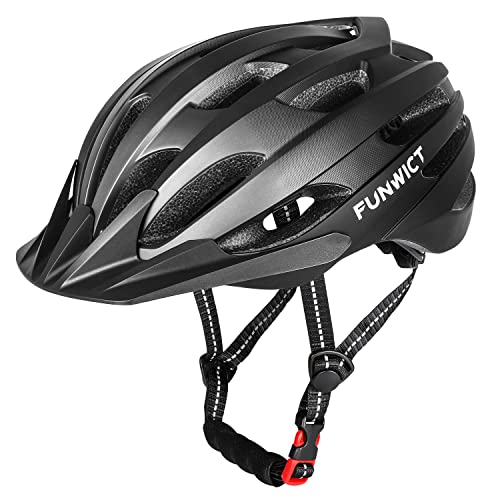 FUNWICT Leicht Fahrradhelm Herren Damen, Verstellbar MTB Mountainbike Helm mit Abnehmbarem Sonnenschutz, Stylisch Rennradhelm für Radfahren Mountainbiken (L (57-61cm), Schwarz Titan)