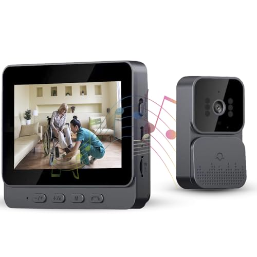 Kabellose Türklingel mit Kamera 1080P Video-Türsprechanlage mit 4,3 Zoll (10,9 cm) IPS-Display ohne WLAN erforderlich Funk Klingel 70° Blickwinkel Infrarot Nachtsicht Video-Gegensprechanlage