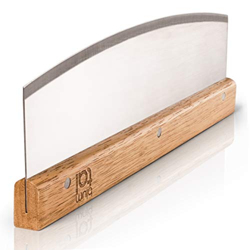 Blumtal Pizzaschneider Edelstahl - Profi Pizzamesser Wiegemesser mit 32cm Edelstahlklinge - Wiegemesser Pizza Schneider rostfrei - Pizza Cutter - Scharfes Pizza Messer - Pizza Wiegemesser + Holzgriff