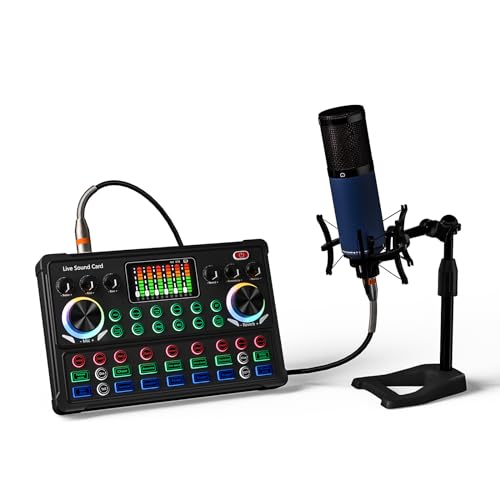RUBEHOOW Kondensatormikrofon-Kit Streaming-Gerät mit DJ-Mixer Soundkarte für Live, Aufnahme, PC, Karaoke und Spiel Stimme