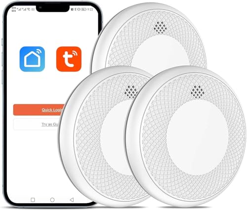 Safeliveo Hauchdünn Rauchmelder WLAN 10 Jahre Batterie mit App Benachrichtigung, Stummschaltung und Selbsttest Funktion Smart WLAN Feuermelder 28mm Thicness 3St