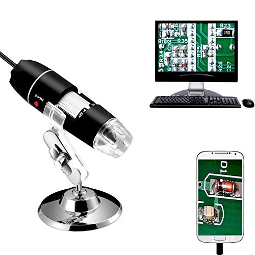 Jiusion 40-1000x Vergrößerung Endoskop, 8 LED USB 2.0 Digital Mikroskop, Mini Kamera mit OTG Adapter und Metall Standfunktion, kompatibel mit Mac Windows 7 8 10 11 Android Linux