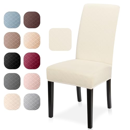 Stuhlhussen 4er Set Universal Stretch Stuhlhussen Moderne Jacquard Husse Abnehmbare Stuhlbezug Abdeckung Esszimmer überzug Bi-Elastic Spannbezug,für Bankett Deko und Hochzeit Partys (Creme, 4 er Set)