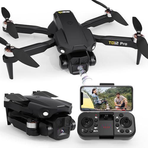 Toladrone Drohne mit Kamera 1080P, Drone mit Bürstenlosem Motor Höhenlage Halten Kopfloser Modus 2 Kameras Faltbare FPV Drohnen RC Quadcopter für Anfänger TD12Pro