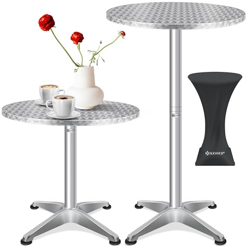 KESSER® Stehtisch Bistrotisch | Pulverbeschichtete Edelstahlplatte | höhenverstellbare Füße | Inkl. Husse | Partytisch Tisch Ø 60 cm | In- & Outdoor | Empfangstisch | Klapptisch Silber