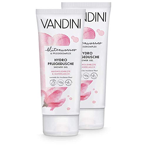 VANDINI Hydro Pflege Duschgel Damen mit Magnolienblüte & Mandelmilch - Duschgel für normale bis trockene Haut - veganes Duschgel für Frauen ohne Silikone, Parabene & Mineralöl (2x 200 ml)
