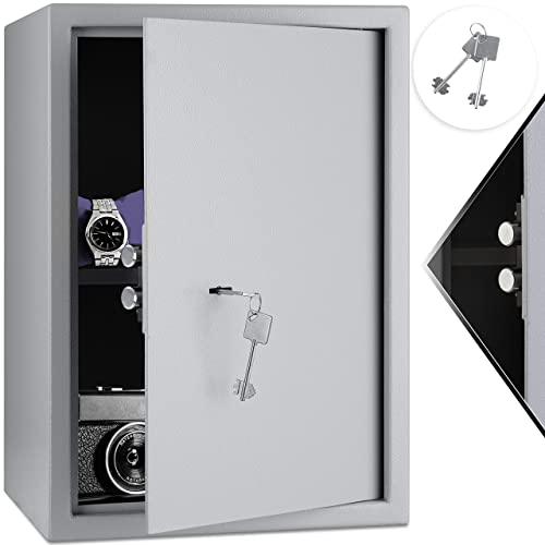 KESSER® Tresor Möbeltresor mit Doppelbartschloss, Safe Geldschrank Boden-Wandtresor Wandsafe 50x35x31cm ink. 2 x Schlüssel & Befestigungsschrauben, Silber