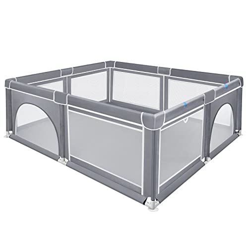 HENGMEI Baby Laufgitter Laufstall Absperrgitter 200x180cm Aktivitätszentrum mit Rutschfester Basis, atmungsaktivem Netz Sicherheitsspielplatz (200x180cm)