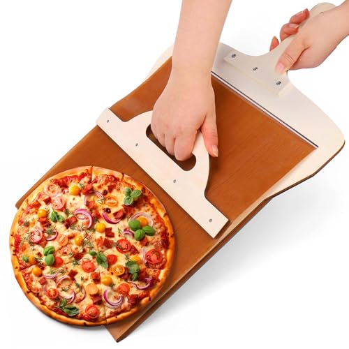 KaoKaoHung Sliding Pizza Peel, Verschiebbare Pizzaschaufel,Der Pizzaschieber,der Pizza Perfekt überträgt, Antihaft,mit Griff,Spülmaschinenfest (Klein)