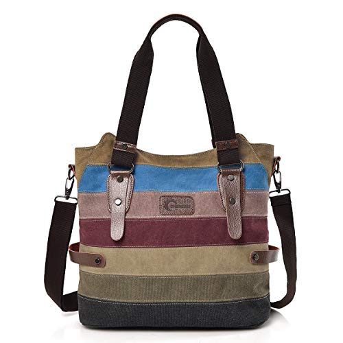 CHEREEKI Damen Handtasche, Canvas Tasche Multi-Color Streifen Umhängetasche, Tote Große Kapazität Shopping Casual Crossbody Hobo Bag