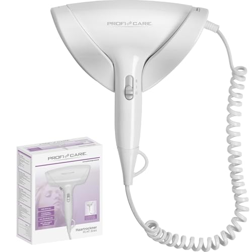 ProfiCare kompakter Haartrockner mit Wandhalterung | Haarföhn mit extra langem Spiralkabel | 1800 Watt Föhn mit Cool Shot | Hair Dryer mit 2 Leistungsstufen | inkl. Montagematerial | PC-HT 3044