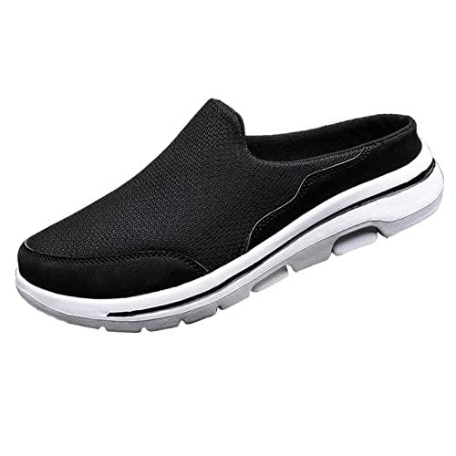 Herren-Pantoletten, Netzstoff, atmungsaktiv, rückenfrei, leicht, bequem, geschlossene Zehen, offener Rücken, rutschfest, lässig, Wanderschuhe, Schwarz , 41 1/3 EU