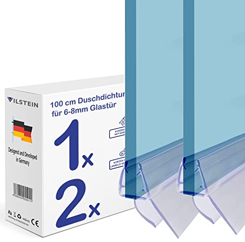 VILSTEIN Duschdichtung, Zuschneidbare Länge & Gummilippe, Premium Duschtürdichtung, Dichtung Dusche Glastür Duschtür, für 6mm bis 8mm Glasstärke, 1x 100cm