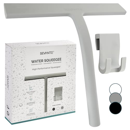SEVANTE Duschabzieher 23 cm - Silikon Fensterabzieher - Bad Accessoires - Abzieher Dusche mit Halterung - Flitsche für Dusche, Glas und Spiegel - Duschkabinenabzieher - Hellgrau