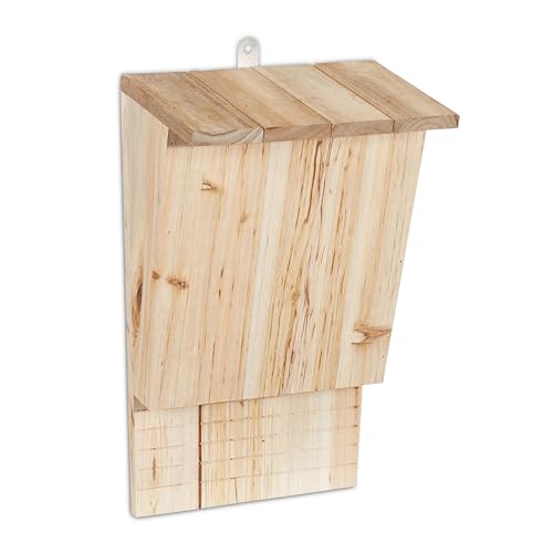 Relaxdays Fledermauskasten, großer Unterschlupf für Fledermäuse, aus unbehandeltem Holz, HxBxT: 34 x 22,5 x 13 cm, natur