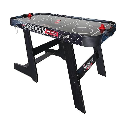 Sport1 Air Hockey Metal Vertikaler Klapptisch Air Mini mit Lüfter 12 V Platzsparender Air-Hockey-Tisch Maße 121 x 60 x 76 cm 2 Griffe und 2 Scheiben inkludiert mit integrierter Punktezähler.