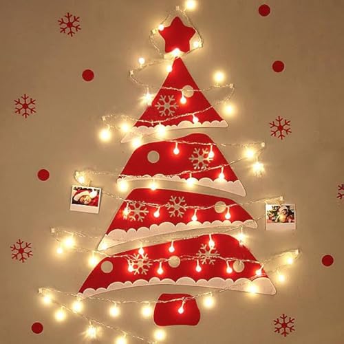 XUBX Weihnachten Zweig Baum mit LED-Lichter, Weihnachten Holzleiter Baum hängenden, Holzrahmen Wand beleuchteten Weihnachtsbaum, Weihnachten Leiter Baum Dekor mit Weihnachtsmann und Glocken