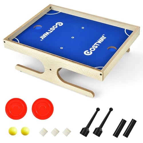 COSTWAY 45 x 33,5cm Brettspiel, Mini Spieltisch magnetisch für 2 Personen, Kickertisch mit 2 Bällen & 2 magnetischen Griffen, Geschicklichkeitsspiel aus Holz für Kinder & Erwachsene