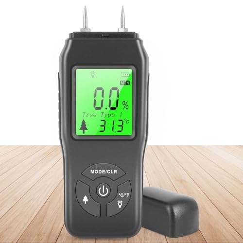 Feuchtigkeitsmessgerät: Pin-Typ Holzfeuchtemessgerät mit LCD-Display, Hohe Genauigkeit Digitale Moisture Meter mit 4 Modi, Feuchtigkeitsmesser Messgerät Holzfeuchte für Holz Brennholz Wände Baustoffen
