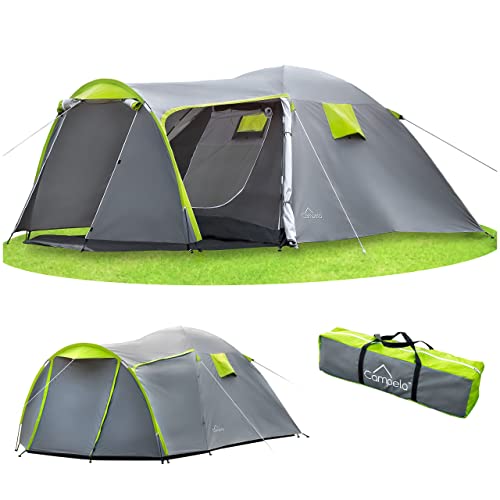 Campela Touristenzelt, Familienzelt, Tropical, für 3-4 Personen, wasserdicht 3000m, geklebte Nähte, CA0013 (Green)