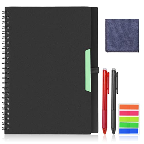 Vicloon Wiederverwendbares Notizbuch, A5 Notizblock mit Löschbarem Stift, Nachhaltiger und Umweltfreundlicher Spiralblock, mit 2 Stift und Mikrofasertuch, zum Scannen für Cloud Storage - Schwarz