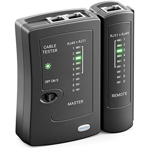 deleyCON Netzwerk Kabeltester RJ11 RJ12 RJ45 ISDN LAN Netzwerkkabel Patchkabel CAT6 CAT7 CAT8 Kabel Tester Leitungstester Kabelprüfer - Schwarz