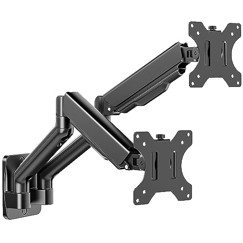 IMtKotW Monitor Wandhalterung 2 Monitore für 17-32 Zoll Flach & Curved Bildschirme, 9kg/arm, Ergonomisch Höhenverstellbar neigbar/schwenkbar und drehbar, VESA 75x75/100x100 Monitorhalterung Wand