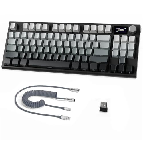 ATTACK SHARK K86 Mechanische Tastatur, 2,4G Wireless/BT5.0/USB-C Wired Gaming-Tastatur, 75% Layout TKL 87 Tasten mit 1.2' TFT-HD-Farbdisplay und CNC-Knopf, QWERTY RGB Backlit TTC-Hot-Swap - Schwarz