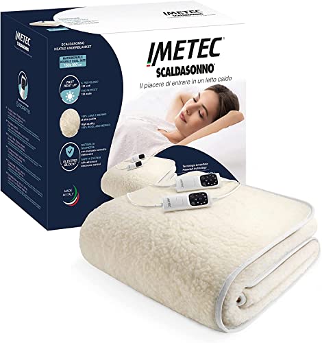 Imetec Scaldasonno Adapto Wärmeunterbett für Doppelbett 150x160 cm, schnelle Erwärmung, personalisierbare Temperatur, Wolle und Merinowolle, Made in Italy, 2 separate Bedieneinheiten, 6 Temp
