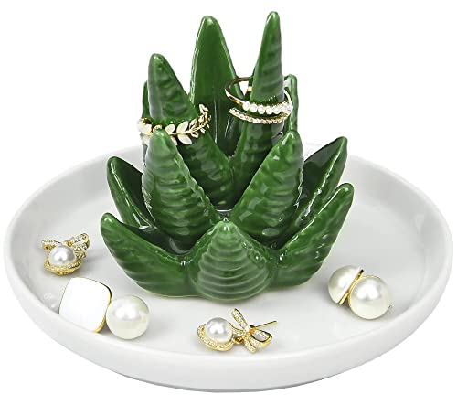 Caysep Ringhalter aus Keramik für Aloe- und Kaktus-Ringhalter für Keramik, Pflanzenschmuck, Armband, Ohrringe, Halskette, Organizer, Tablett für Schmuck, Weihnachten, Geburtstag, Muttertag, Geschenke