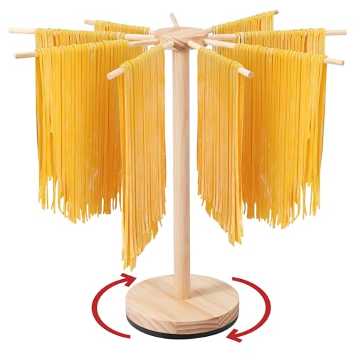 BUTORY Nudeltrockner Mit Drehbarem Sockel NudelstäNder Zum Trocknen Holz Nudel TrockenstäNder Mit 9 Abnehmbar Stangengriffen Pasta Trockner Bis Zu 4.5kg Nudeln Wiederverwendbar Für Pasta Nudeln