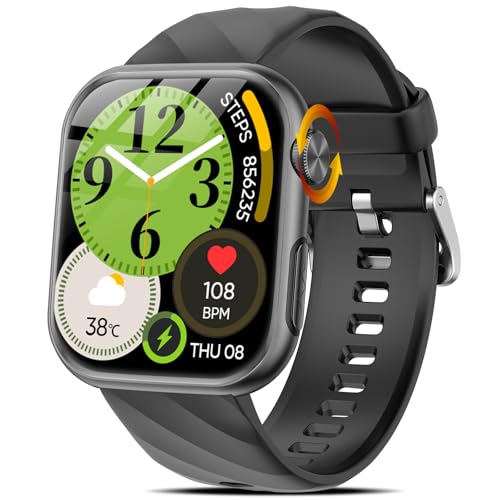 2025 Neue Smartwatch EKG+HRV/Harnsäure/BMI Herren Damen 1,97' AMOLED Gesundheitsuhr mit Telefonfunktion 24H Herzfrequenz SPO2 Blutdruck Körpertemperatur ΒΙυtｚυcker Schlafmonitor Fitnessuhr, Schwarz