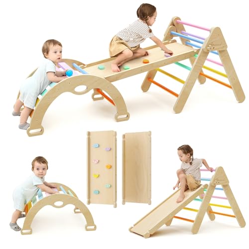 Mosebears Klettergerüst Indoor, Montessori kletterdreieck mit Rutsche, Kletterbogen, Stabilem Baby-Klettergerüst und Kletterdreieck