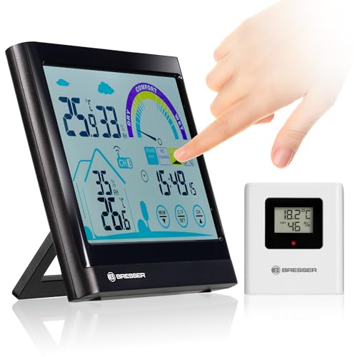 Bresser 7007402 Touchscreen Wetterstation Funk- Thermo-/Hygrometer mit Lüftungsempfehlung, Schwarz