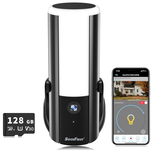 SecuFirst Außenleuchte Kamera mit Bewegungsmelder, 900LM,10W,2K Outdoor Kamera Überwachung mit LED Strahler Außen, Überwachungskamera mit Außenlampe,Sirene,128GB Speicher