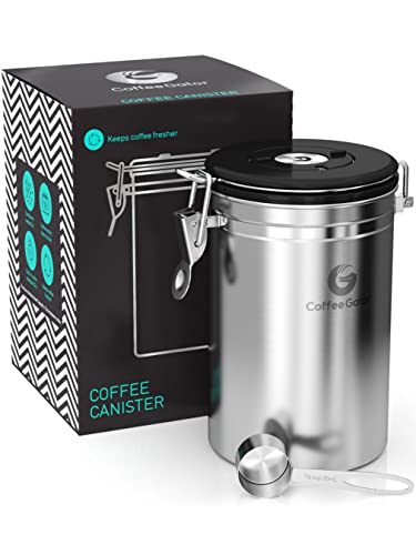 Coffee Gator Kaffeedose Luftdicht (Groß 1,9 L) - Kaffeebohnen Behälter aus Edelstahl mit CO2-Ventil & Datumsanzeige im Deckel - Aromadicht - Mit Messlöffel