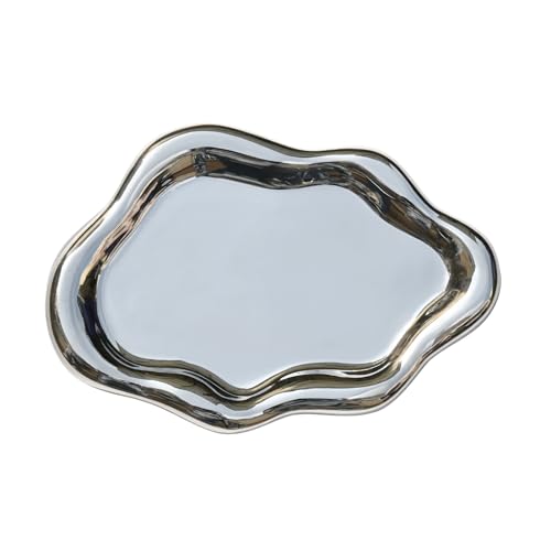 YoHyien Wolkenform Schmuckschale, Dekorative Keramik Schmucktablett, Schmuckteller für Ringe, Halsketten, Armbänder, Parfüm Tablett für Kosmetik, Geschenke für Girl, Frauen, Mütter, Töchter (Silber)