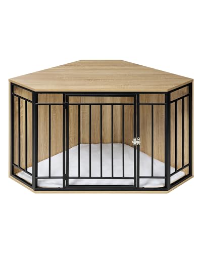 EUGAD Ecke-Hundekäfig für Zuhause, Hundehütte Indoor, Hundehaus für drinnen, Hundebox mit Tür Hundekissen, für große mittelgroße kleine Hunde, 111x67x60 cm, Beistelltisch mit Tablett, Metall, 0344GL