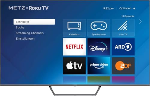 METZ Blue Roku TV, QLED 4K, Smart TV, 55 Zoll, 139cm, Triple Tuner, WLAN, LAN, HDMI, USB
