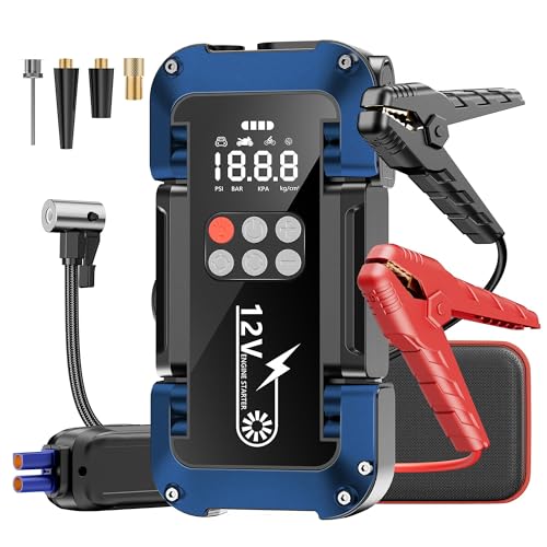 Tyonto Starthilfe Powerbank mit 26800mAh 4000A Spitzenleistung,150PSI Kompressor,4-in-1 Powerbank als Auto Starthilfe mit LCD Bildschirm,Tragbare Starter Powerbank,600 Lumen Notbeleuchtung