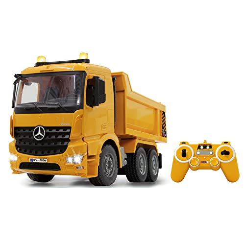 JAMARA 404940 - Muldenkipper Mercedes-Benz Arocs 2,4 GHz - Kippmulde hoch/runter, realistischer Motorsound, Hupe, Rückfahrwarnsound, 4 Radantrieb, gelbe LED Signallichter, programmierbare Funktionen