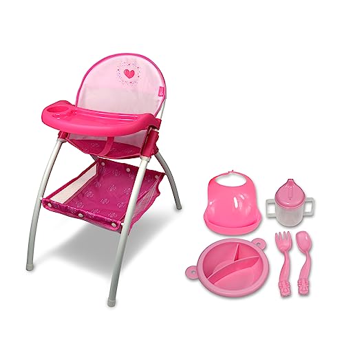 ANIVIA Baby Puppenhochstuhl, Hochstuhl für Puppen bis zu 16'' mit Essteller Spielzeug, Rosa