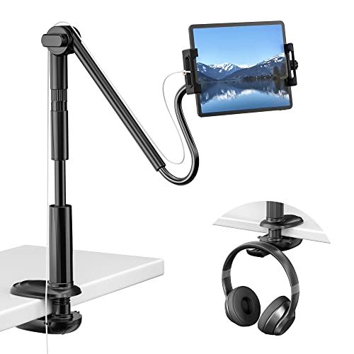 Tablet Ständer Schwanenhals für Bett, 360° Verstellbar iPad Halterung Schreibtisch, Flexible Handy Halter für Videoaufnahmen, Bett- und Kopfteilklemme für iPad Pro 12.9 Air Nexus 4.7'-12.9' (Schwarz)