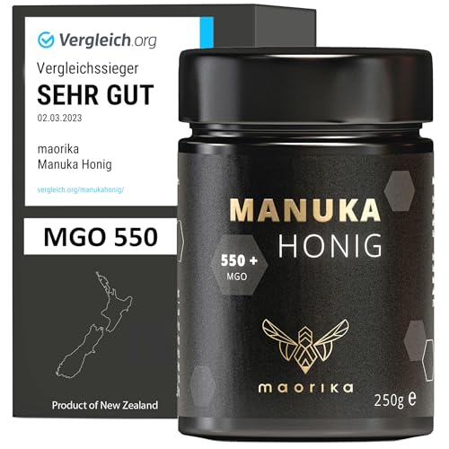 maorika - Manuka Honig 550 MGO + 250g im Glas (lichtundurchlässig, kein Plastik) - laborgeprüft, zertifiziert aus Neuseeland