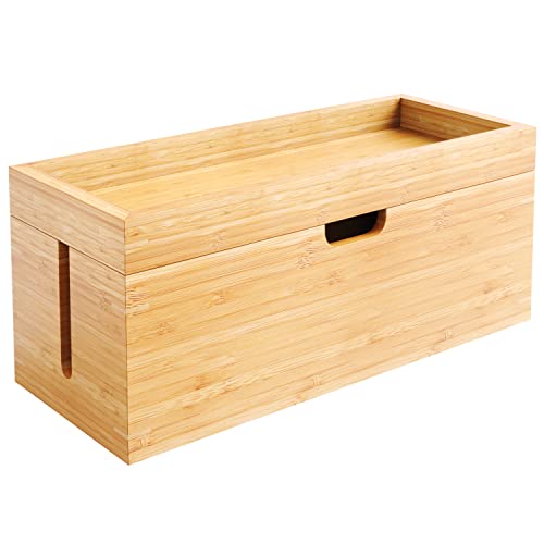 Kabelbox & Aufbewahrungsbox mit Deckel aus Bambus Holz, Kabelmanagement Organizer Box- verstaut sicher Kabel & vermeidet Kabelsalat – plastikfrei & robust mit praktischer Ablagefläche KD Essentials