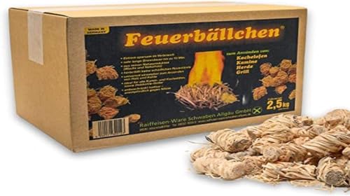 Feuerbällchen, Grillanzünder, Kaminanzünder, Anzündhilfe (Ökologische Anzündwolle aus Naturprodukten, zum Anzünden der Grillkohle, Lagerfeuers oder Kamins) 2,5 kg Schachtel