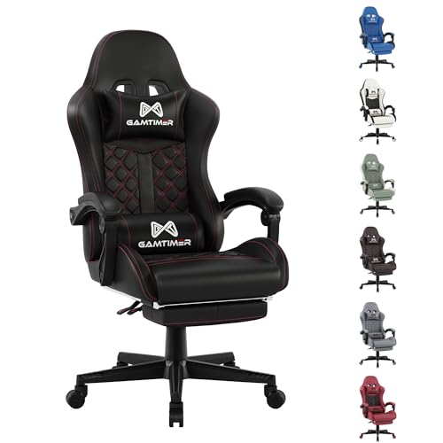 Gamtimer Gaming Stuhl,Großer Gaming Chair,Ergonomischer Bürostuhl mit Fußstütze,Gaming Stuhl 200kg,PU Leder Gaming Sessel,Höhenverstellbarer 360°Drehstuhl（Schwarz）
