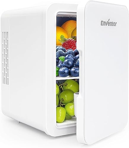 Enventor Mini Kühlschrank 4 Liter, 6 Dosen Mini-Kühlschränke für Schlafzimmer, AC+12V DC Stromkühler und Wärmer, Portable Kleiner Kühlschrank für Auto, Reisen, Kosmetik, Getränke, Obst, Weiß