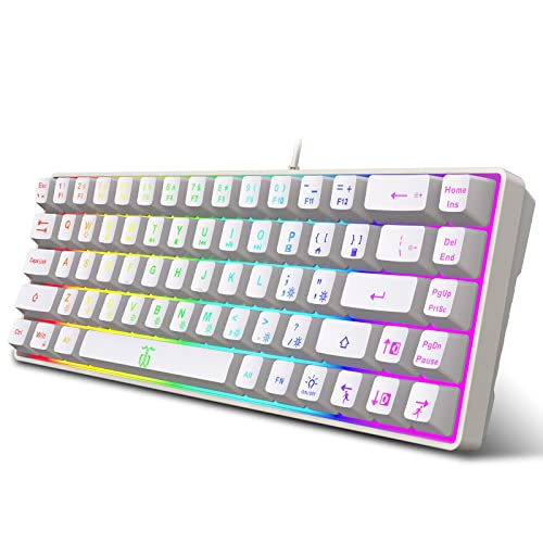 Snpurdiri 60% Prozent Gaming-Tastatur, ergonomische kleine Mini-Gaming-Tastatur, leise kompakte RGB-Tastatur mit Hintergrundbeleuchtung für Windows, PC, Laptop, Gaming (68 Tasten, weiß)